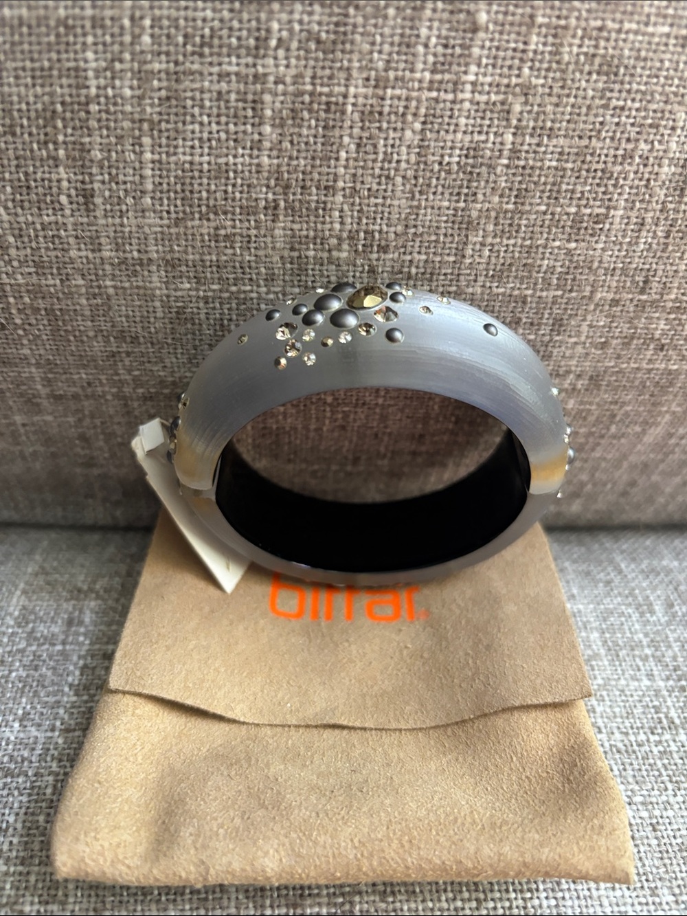 NEW with Tags Alexis Bittar Grey Lucite and Crystal Hinged Bangle. - Picture 13 of 16